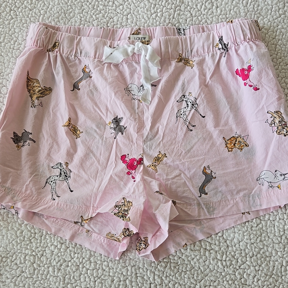 J. Crew Pink Dog Print Cotton Sleep Shorts